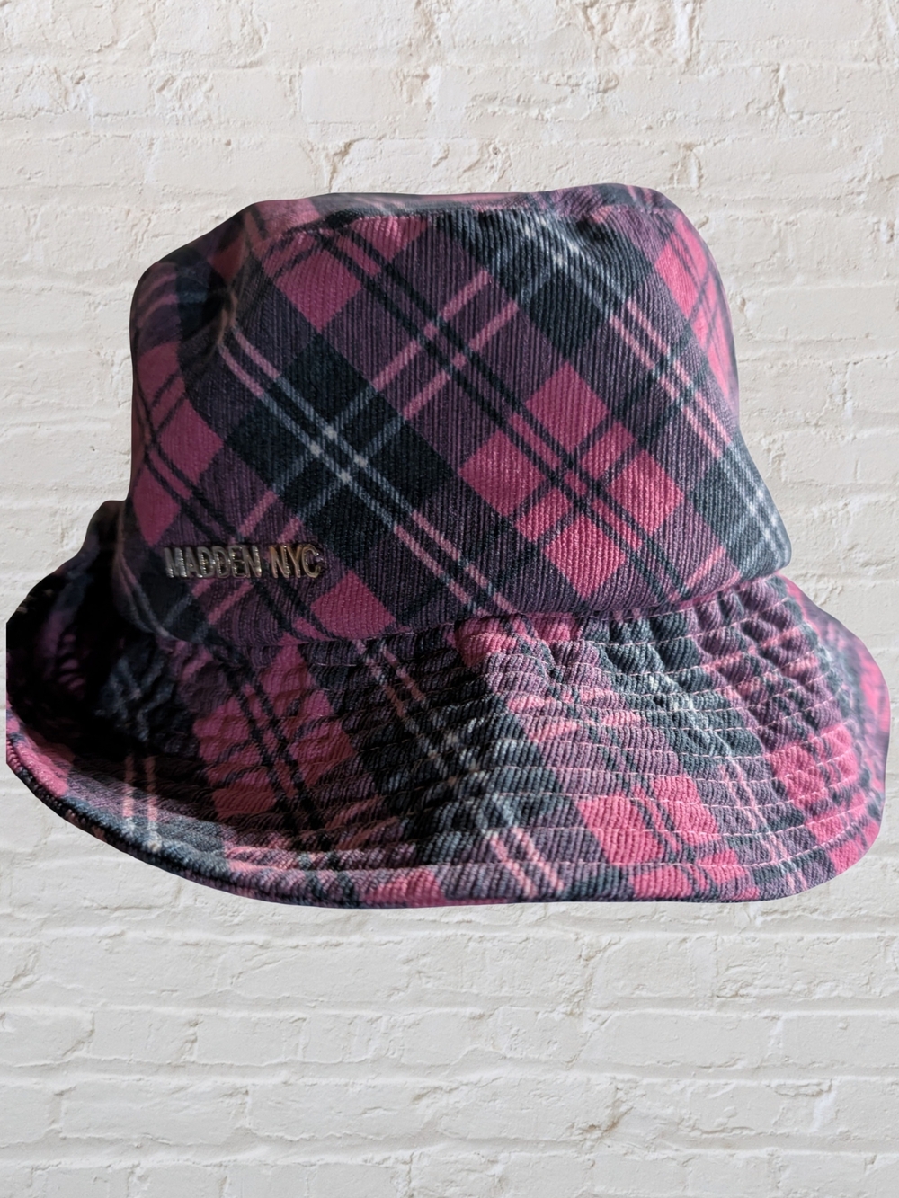 Madden NYC Pink & Black Plaid Bucket Hat